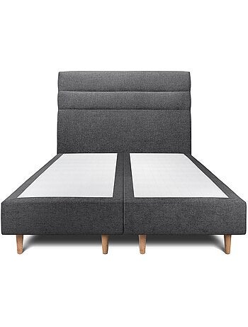 Lit avec tête de lit lignes tissu et sommier tapissier H35cm