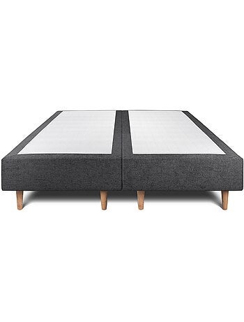 Lit avec tête de lit lignes tissu et sommier tapissier H35cm