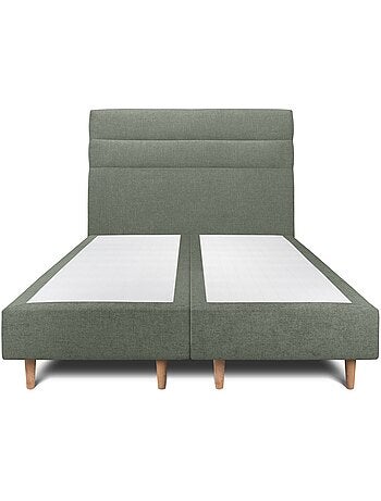 Lit avec tête de lit lignes tissu et sommier tapissier H35cm