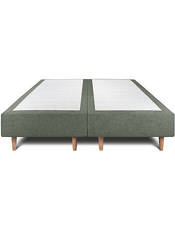 Lit avec tête de lit lignes tissu et sommier tapissier H35cm