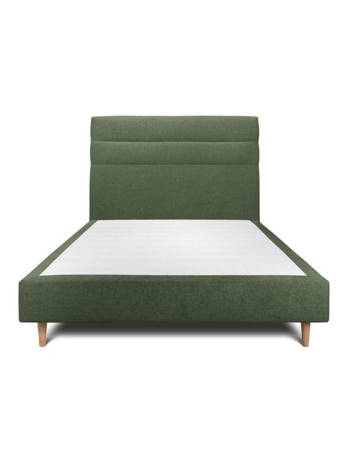 Lit avec tête de lit lignes tissu et sommier tapissier H35cm - Kiabi