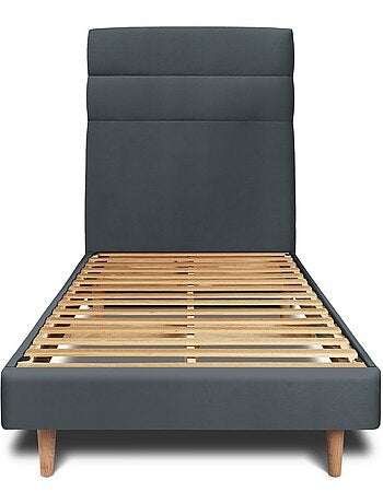 Lit avec tête de lit lignes velours et sommier kit H29cm