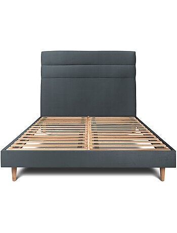 Lit avec tête de lit lignes velours et sommier kit H29cm