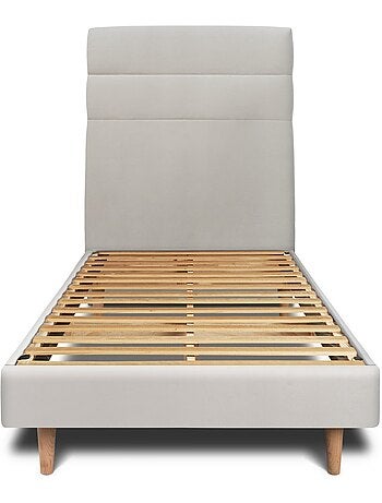 Lit avec tête de lit lignes velours et sommier kit H29cm