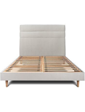 Lit avec tête de lit lignes velours et sommier kit H29cm