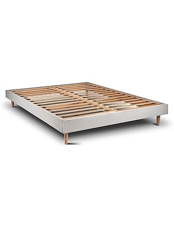 Lit avec tête de lit lignes velours et sommier kit H29cm