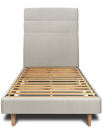 Lit avec tête de lit lignes velours et sommier kit H29cm