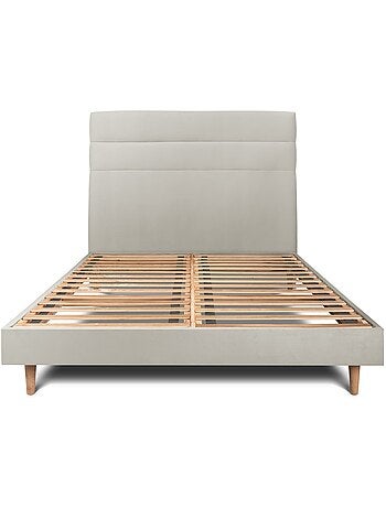 Lit avec tête de lit lignes velours et sommier kit H29cm