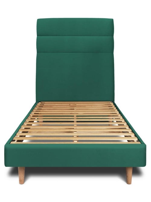 Lit avec tête de lit lignes velours et sommier kit H29cm - Kiabi