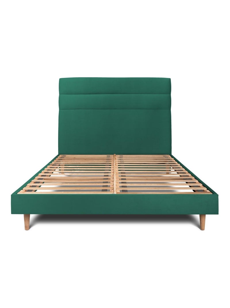 Lit avec tête de lit lignes velours et sommier kit H29cm Vert forêt - Kiabi