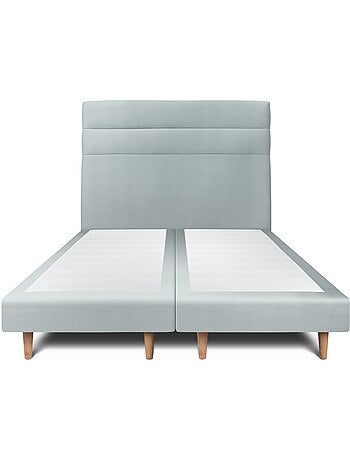 Lit avec tête de lit lignes velours et sommier tapissier H29cm