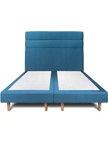 Lit avec tête de lit lignes velours et sommier tapissier H29cm