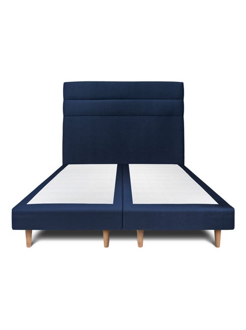 Lit avec tête de lit lignes velours et sommier tapissier H29cm - Kiabi