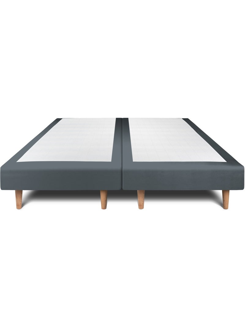 Lit avec tête de lit lignes velours et sommier tapissier H29cm gris anthracite - Kiabi