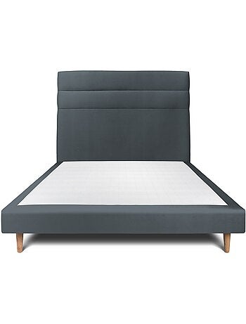 Lit avec tête de lit lignes velours et sommier tapissier H29cm