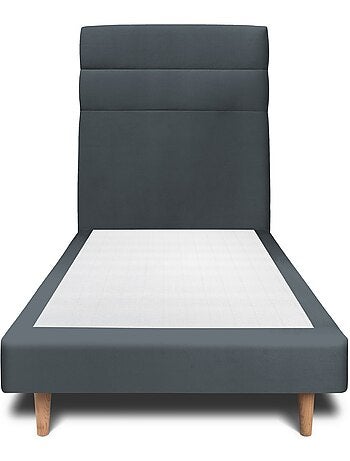 Lit avec tête de lit lignes velours et sommier tapissier H29cm