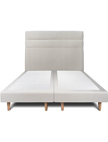 Lit avec tête de lit lignes velours et sommier tapissier H29cm