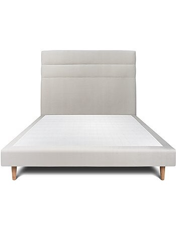 Lit avec tête de lit lignes velours et sommier tapissier H29cm