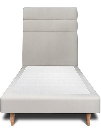 Lit avec tête de lit lignes velours et sommier tapissier H29cm