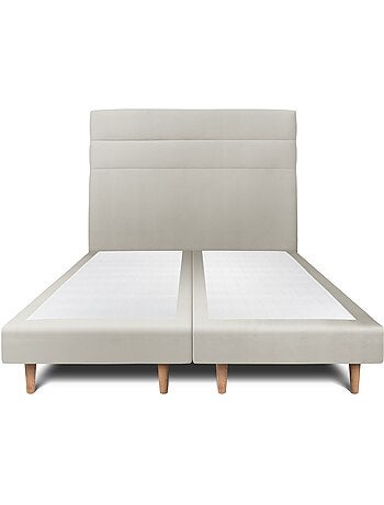 Lit avec tête de lit lignes velours et sommier tapissier H29cm