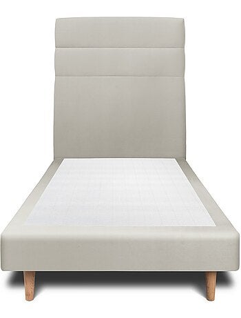 Lit avec tête de lit lignes velours et sommier tapissier H29cm