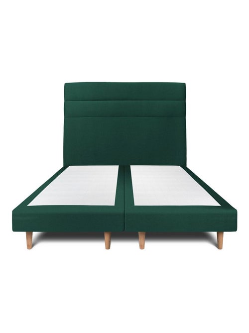 Lit avec tête de lit lignes velours et sommier tapissier H29cm - Kiabi