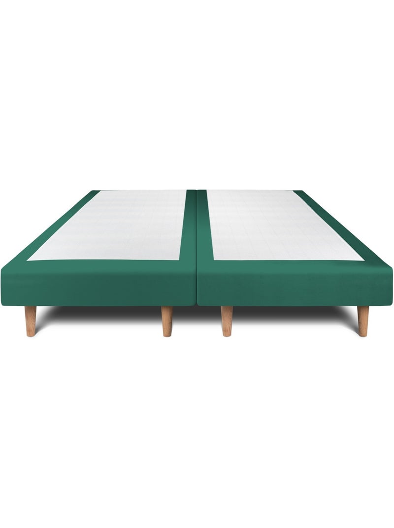 Lit avec tête de lit lignes velours et sommier tapissier H29cm Vert forêt - Kiabi