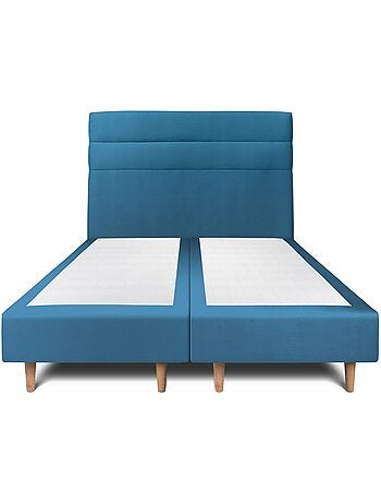 Lit avec tête de lit lignes velours et sommier tapissier H35cm