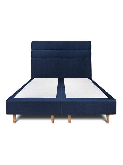 Lit avec tête de lit lignes velours et sommier tapissier H35cm - Kiabi