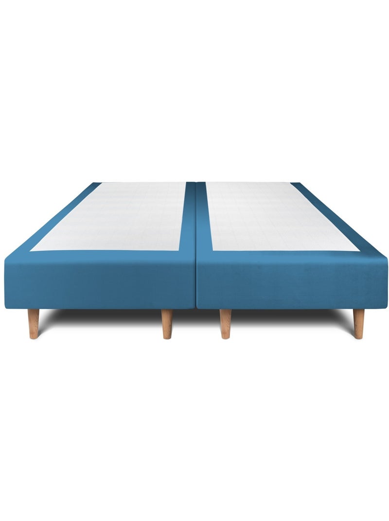 Lit avec tête de lit lignes velours et sommier tapissier H35cm Bleu lagon - Kiabi