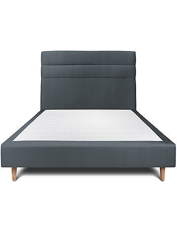 Lit avec tête de lit lignes velours et sommier tapissier H35cm