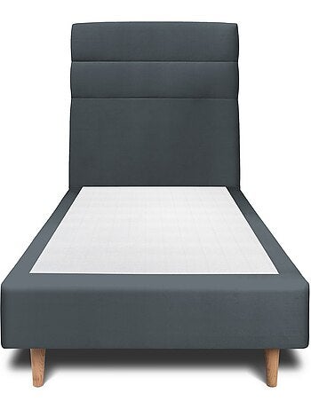 Lit avec tête de lit lignes velours et sommier tapissier H35cm