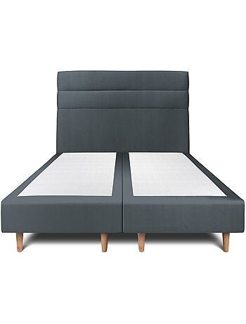 Lit avec tête de lit lignes velours et sommier tapissier H35cm