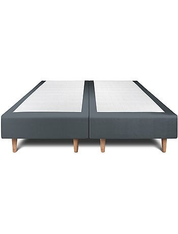 Lit avec tête de lit lignes velours et sommier tapissier H35cm