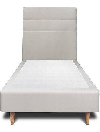 Lit avec tête de lit lignes velours et sommier tapissier H35cm