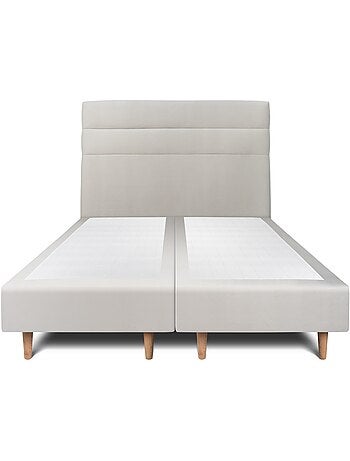 Lit avec tête de lit lignes velours et sommier tapissier H35cm