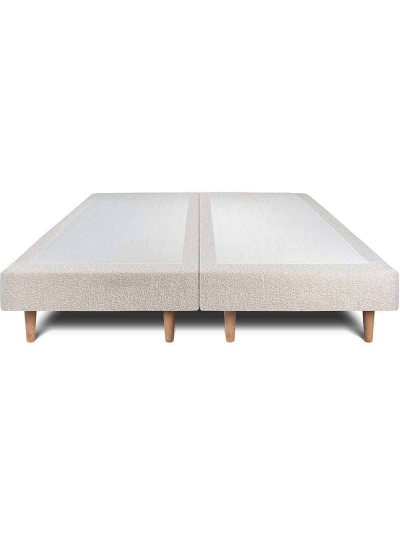 Lit avec tête de lit tapissier bouclette et sommier tapissier H29cm Beige clair - Kiabi