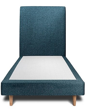 Lit avec tête de lit tapissier bouclette et sommier tapissier H29cm