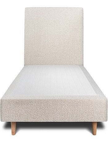 Lit avec tête de lit tapissier bouclette et sommier tapissier H35cm