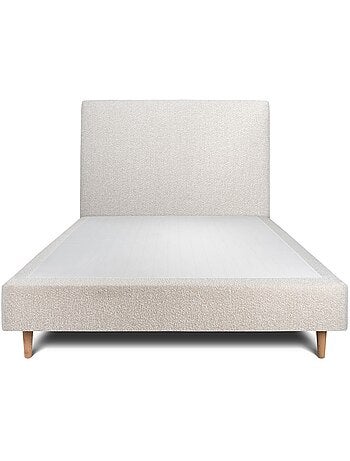 Lit avec tête de lit tapissier bouclette et sommier tapissier H35cm