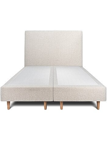 Lit avec tête de lit tapissier bouclette et sommier tapissier H35cm