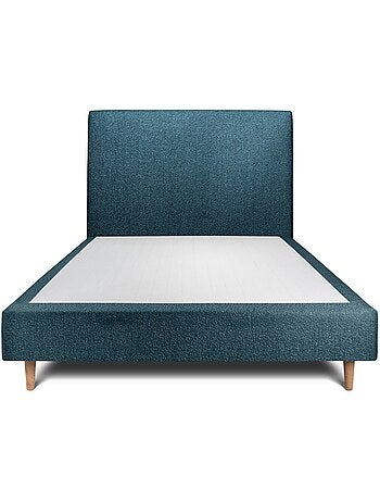 Lit avec tête de lit tapissier bouclette et sommier tapissier H35cm