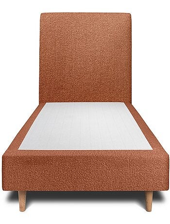 Lit avec tête de lit tapissier bouclette et sommier tapissier H35cm