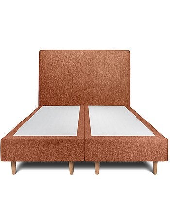 Lit avec tête de lit tapissier bouclette et sommier tapissier H35cm