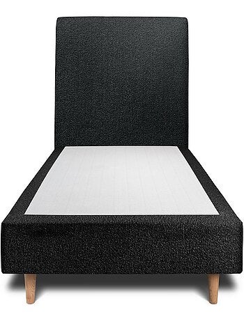 Lit avec tête de lit tapissier bouclette et sommier tapissier H35cm