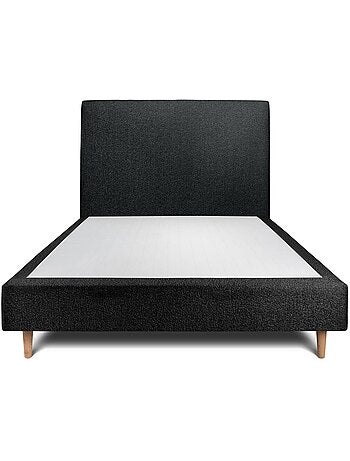 Lit avec tête de lit tapissier bouclette et sommier tapissier H35cm