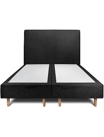 Lit avec tête de lit tapissier bouclette et sommier tapissier H35cm