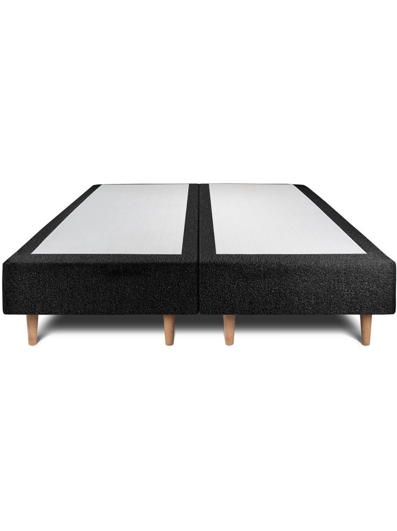 Lit avec tête de lit tapissier bouclette et sommier tapissier H35cm Noir - Kiabi