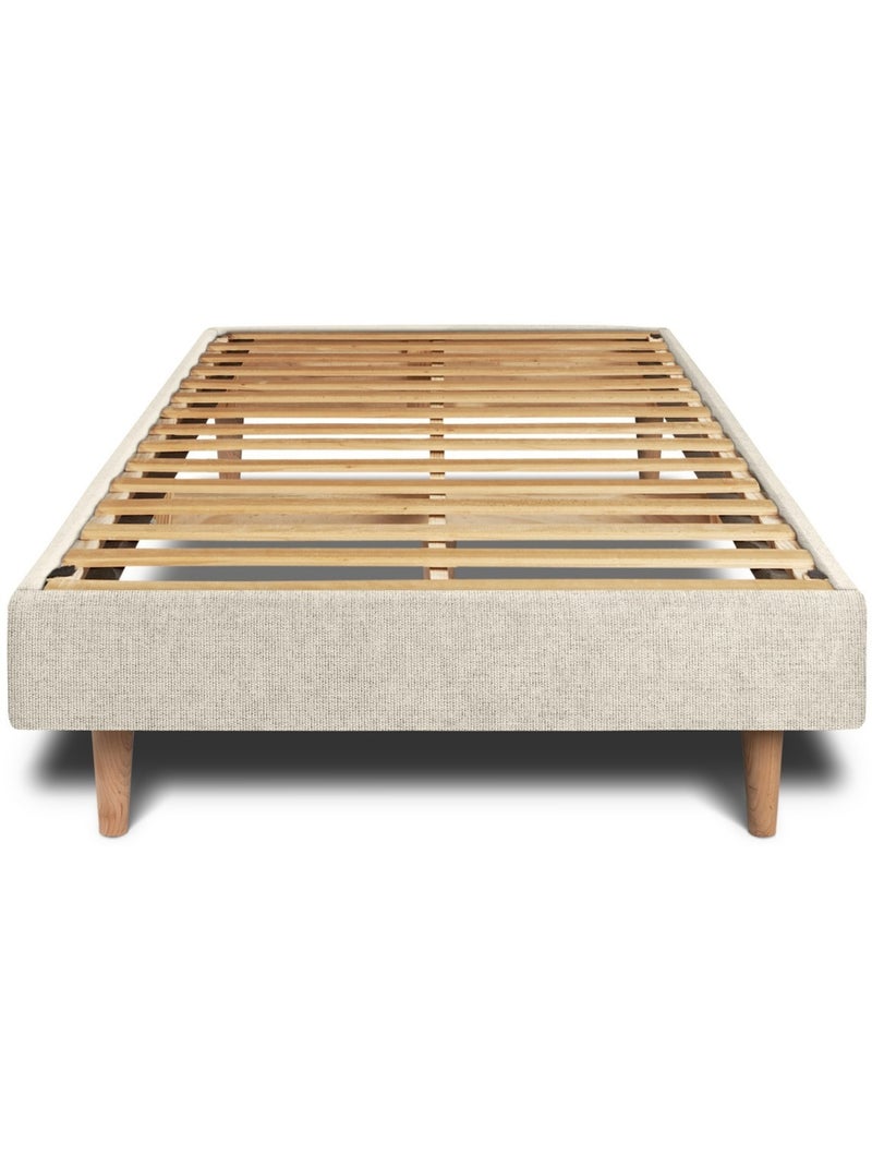 Lit avec tête de lit tapissier tissu et sommier kit H29cm Beige clair - Kiabi