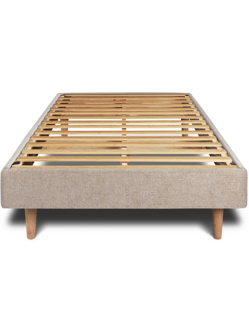 Lit avec tête de lit tapissier tissu et sommier kit H29cm Beige foncé - Kiabi